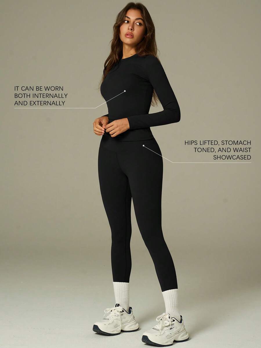 UONNOU 舒适塑身瑜伽两件套 | 长袖上衣 + 高腰紧身裤，适合日常运动