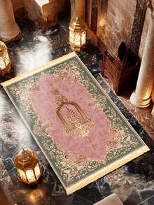 1pc Beautiful Vintage-Style Tasseled Prayer Mat, Candle & Floral Pattern Design, Soft & Comfortable Washable Carpet, Suitable For Traditional Festivals, Daily Home, Cultural Activities, Decorative Rug For Bedroom, Living Room, Outdoor - Multicolor - View 3