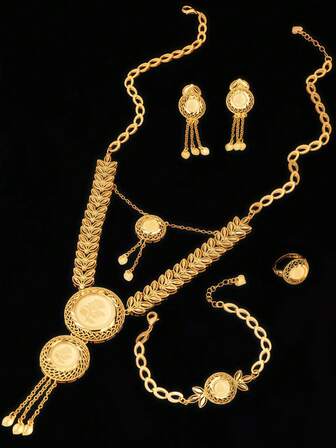 Juego de joyería de 5 piezas con baño de oro y diseño de rosa, elegante para boda y fiesta, en color dorado/dorado champán, que incluye collar gargantilla, cadena de clavícula, adecuado para el Día de la Madre, San Valentín, regalo para mujeres