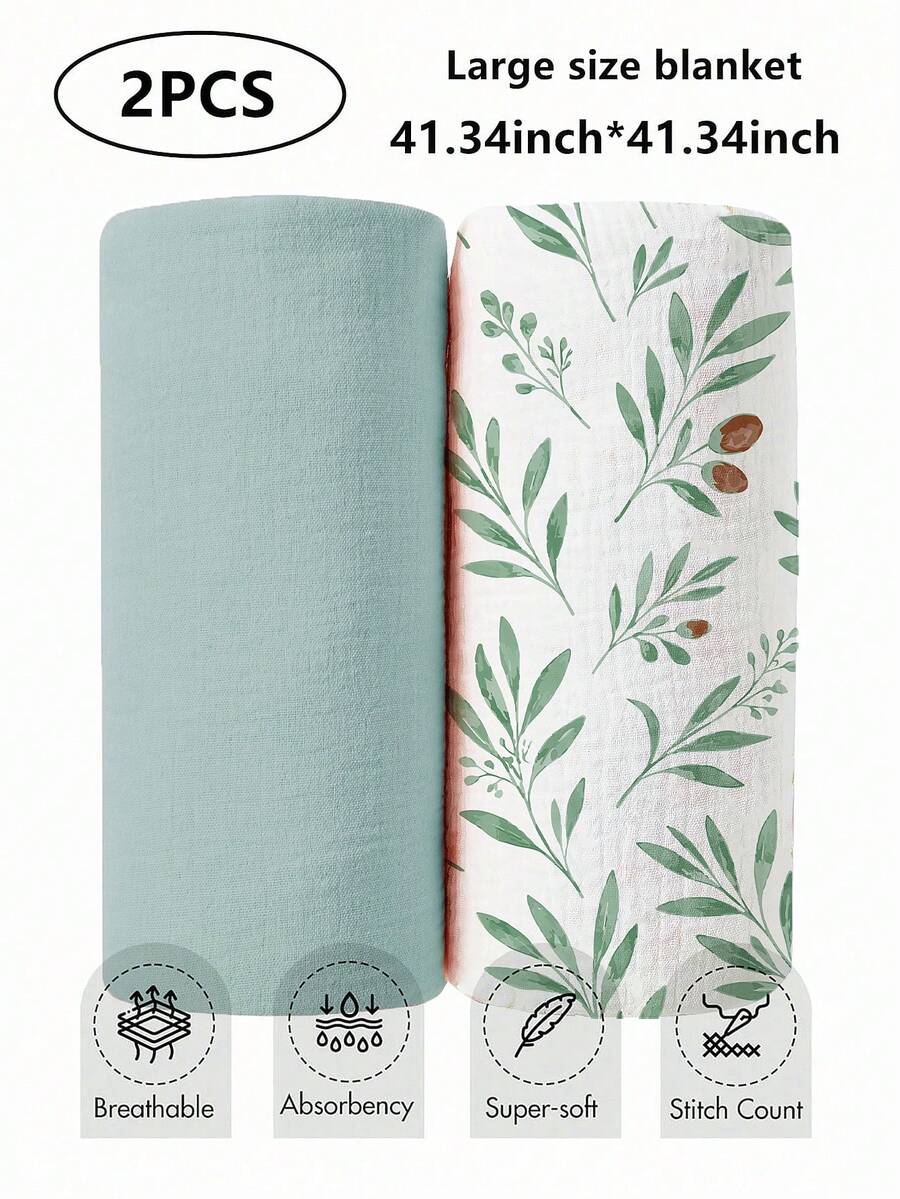 2条装柔软棉纱布襁褓毯，透气轻薄，适合新生儿及婴幼儿，男女宝宝均适用，卡通图案 - 彩色 - 查看 1