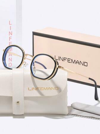  LINFEMAND Classic Retro Hexagon Metal Frame Decor Fashion Non-Prescription Glasses, Suitable For Daily Office, Meeting, Travel, Party, Festive Gift