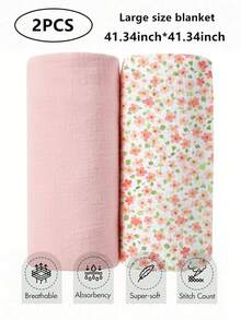 2pcs Soft Cotton Gauze Swaddle Blankets, Breathable Lightweight Suitable For Newborn & Infant Baby Boys Girls Cartoon Pattern - 彩色 - 查看 10
