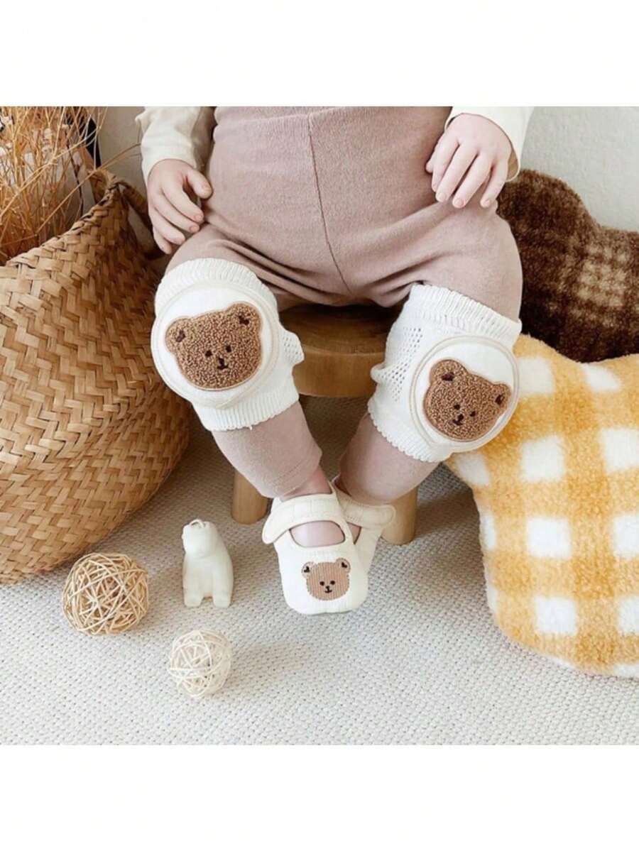 柔软棉质婴儿护膝，毛绒小熊图案，轻便有弹性 - 彩色 - 查看 1