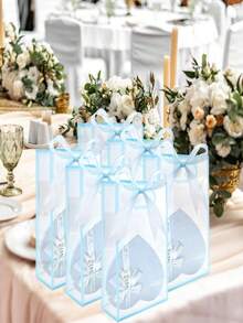 5/10Pcs Clear Plastic Gift Bag With Die Cut Handles Reusable PP Favor Bag With Ribbon For Fall Halloween Wedding Bridal Birthday Party Small Business, 7x10x3.15 Inch(Blue) - Multicolor - View 7