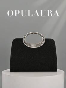 OpulAura 女士时尚闪亮水晶水钻晚宴手拿包，璀璨奢华镶钻正式礼服包，适合晚宴、派对、生日、婚礼等场合，亦可作为生日礼物 - 黑色 - 查看 3