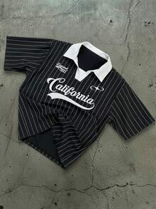 Men's V-Neck Short Sleeve Polo Shirt, Casual Printed T-Shirt, Summer - Black - View 2