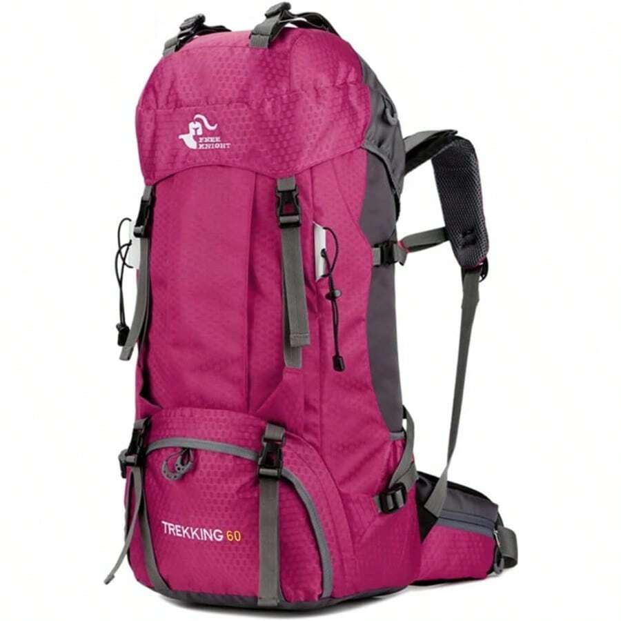Bseash 60L Waterproof Hiking Camping Backpack With Rain Cover Large Outdoor Sport Travel Daypack Rucksack For Climbing - 玫瑰紅 - 查看 1