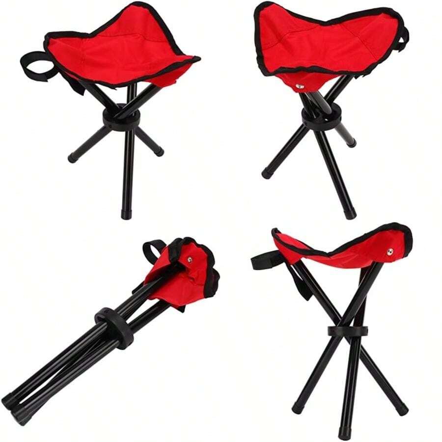 RiToEasysports Taburete de Trípode para Acampar, Silla de Campamento con Trípode Plegable Portátil, Asiento de Trípode para Acampar Ligero para Senderismo, Caza, Caminar, Viajes de Pesca(Rojo) - Multicolor - Ver 1