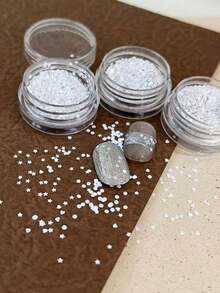 3 Boxes Mini 1mm White Iridescent Gold Heart, Star, Dot Nail Glitter Sequins Nail Art Decorations, Nail Components, Accessories, Nail Supplies, Y2K Nails - Multicolor - View 3