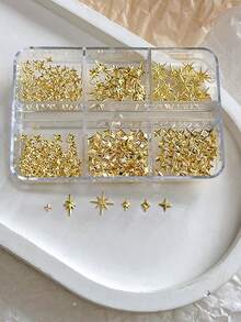 1个美甲配件盒，内含6个隔层，星光金银配色，精致轻奢风格，用途广泛，可用于DIY美甲装饰