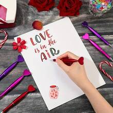 12/24 Pink/ Red/ Purple/ Rose Red Heart-Shaped Rotating Button Ballpoint Pens, Suitable For School Office Supplies, Love And Romance Writing Tools, Office Supplies, Valentine'S Day Gifts And Halloween Weddings, School Season Supplies, Fine Writing Tools,Back To School - Black - View 5