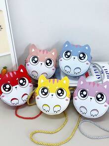 1 pieza Bolso de hombro mini de niña joven con cierre de cremallera, de piel sintética con diseño lindo de gato de dibujos animados, adecuado para uso diario - gato - Ver 1