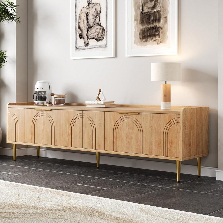 TV Cabinet 170 X 35 X 47.5 Cm Made Of MDF, TV Lowboard With 3D Door Fronts And Gold Metal Feet, Modern TV Table With Plenty Of Storage Space, Suitable For Living Room And TV Area - 棕色 - 查看 1