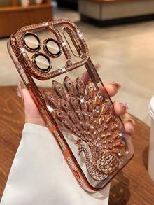 Ốp điện thoại thời trang cao cấp mạ điện hình con công đính kim sa và đá quý, tương thích với iPhone 17 Pro Max, 17 Pro 16, 15 Pro Max, 14 Pro 13, kèm miếng dán bảo vệ màn hình trong suốt, quà tặng mùa xuân cho tiệc tùng. - trái cam - Xem 3