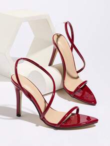 Women's Sexy Elegant Pointed Toe Stiletto High Heel Sandals, Glossy Patent Leather Strap Design, Soft PU, Fashion , Suitable For Date, Evening, Office, Party, Spring/Summer - Red - View 6