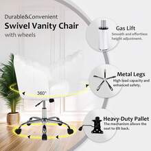 Silla de Oficina en Casa Tapizada Silla de Pétalo de Tocador con Ruedas Silla de Escritorio Giratoria de Terciopelo Cómoda con Base de Metal Asiento de Acento Moderno para Sala de Estudio - Blanco - Ver 3