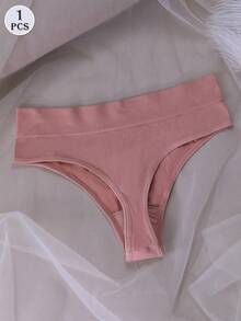 1 pieza Tanga de mujer de unicolor rosa de cintura baja minimalista - Rosa - Ver 5