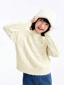 Annil Girls' Round-Neck Pullover Sweater, Winter, Heart-Shaped, Sweet, Loose, Versatile, Warm, Knitted Sweater For Children's Wear. - Jimmy Apricot - View 3