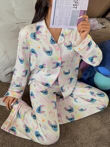 Disney Stitch Print Pajama Set - Multicolor - View 3