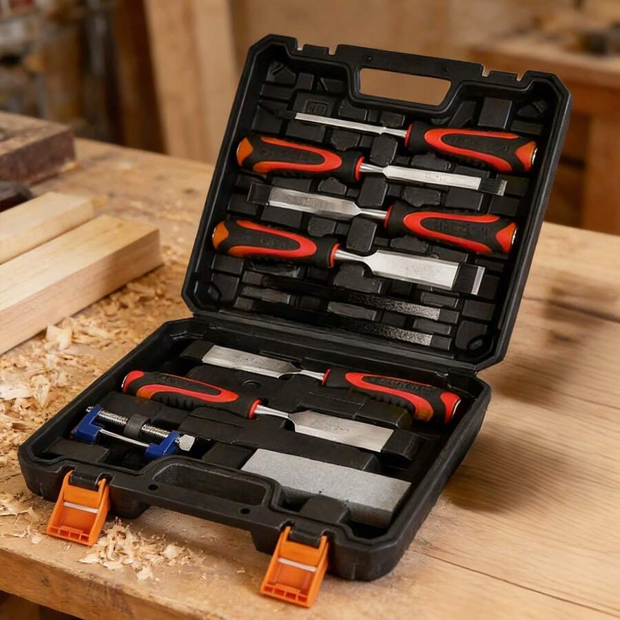 Juego de 6 Cinceles de Madera para Carpintería y Accesorios Bowoshen en Caja Transportadora