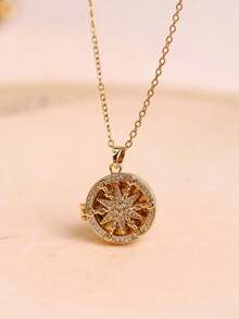 金色光泽水晶钻石复古浪漫金色不规则形状照片吊坠项链；不规则天使之眼皇冠吊坠；优雅叠戴首饰，女士照片吊坠项链（无包装盒） - 彩色 - 查看 38