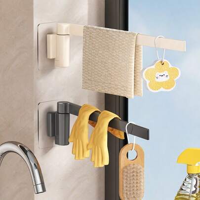 1个免钻孔壁挂式旋转浴室毛巾架 - 高强度ABS塑料材质，现代节省空间置物架，适用于淋浴房、浴缸、洗手池 - 易于安装，采用粘胶/壁挂式设计，可放置毛巾、浴袍、浴室配件