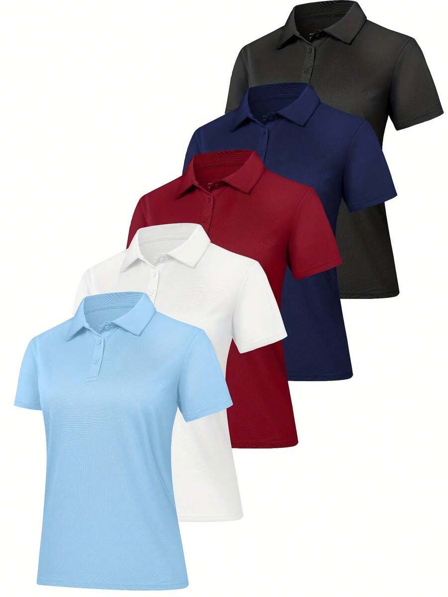 Veldtholos 5 Pack Women's Polo Shirts Short Sleeve 3 Buttons Collared Uniform Tops Moisture-Wicking T-Shirts For Work & Casual - PHA MÀU A - Xem 1