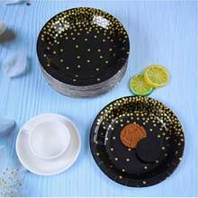 黑色波点纸盘，高品质烫金工艺，适用于节日聚会、生日庆祝、周年纪念日及各种庆典活动。 - 黑色 - 查看 4