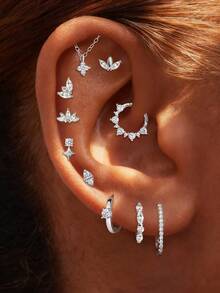 1PC Moissanite 925 Sterling Silver Marquise Flat Back Cartilage Helix Piercing Ear Cuff Earring Pierced Ear Cartilage Clip On Wrap Hoop Filled For Women Wedding Bridal Jewelry - White Gold - View 1