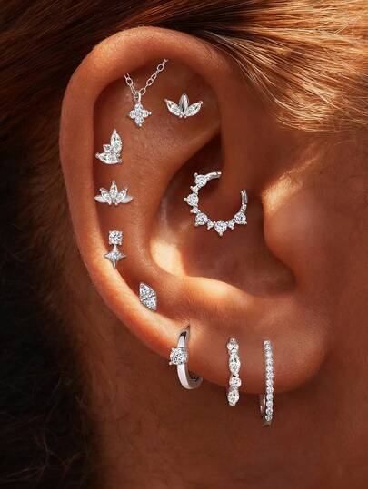 1PC Moissanite 925 Sterling Silver Marquise Flat Back Cartilage Helix Piercing Ear Cuff Earring Pierced Ear Cartilage Clip On Wrap Hoop Filled For Women Wedding Bridal Jewelry