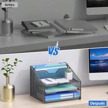 QWEB-Organizador de Escritorio con Bandeja para CartasSoporte para Archivos con 3 Bandejas para Papel y 2 Secciones Verticales Organizador de Almacenamiento de Papel Organizador de Bandejas para Oficina - 1paquete - Ver 4