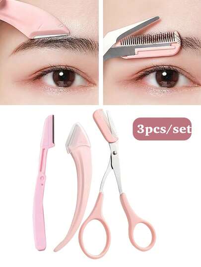 Eyebrow Grooming Kit, Includes Angled Eyebrow Razor, Eyebrow Scissors And Comb, Suitable For Beginners, Unisex Hair Removal Accessories
