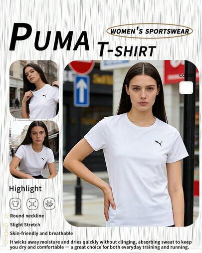 Puma 女士短袖训练T恤，圆领运动服，适合跑步和健身，528393-02