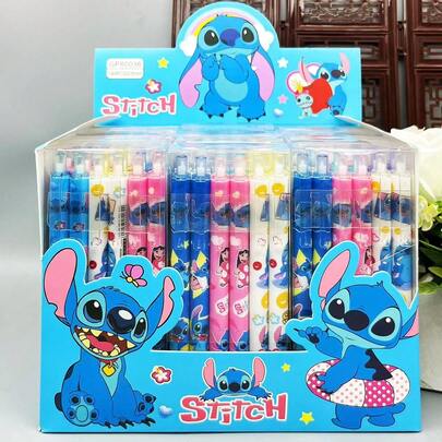 6pcs/12pcs Set Neutral Gel Pens, Stitch, Winnie The Pooh, Strawberry Bear Cartoon Character Themed, Quick Dry Ink, Signature Pens, Writing Pens, Stationery Pens For Students