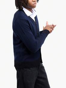 Men's Herringbone Cardigan Sweater - Navy/Black - View 3