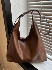 2026 New Fashion Solid Color Commuter Tote Bag, Minimalist Niche Design Underarm Bag, Stylish Large Capacity Shoulder Bag - Brown - View 8