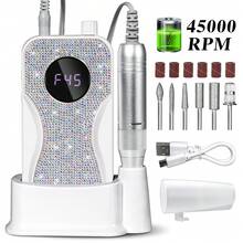 Rechargeable Nail Grinder With Diamond Encrusted Electric Nail File, Suitable For Removing Gel & Acrylic Nails, Polishing And Shaping, For Home And Salon Use, Available In Mermaid Scale Purple Blue Ombre, Twilight Orange Purple Ombre, Sunset Orange Blue Ombre, Pearl White, Coral Pink - 彩色 - 查看 13