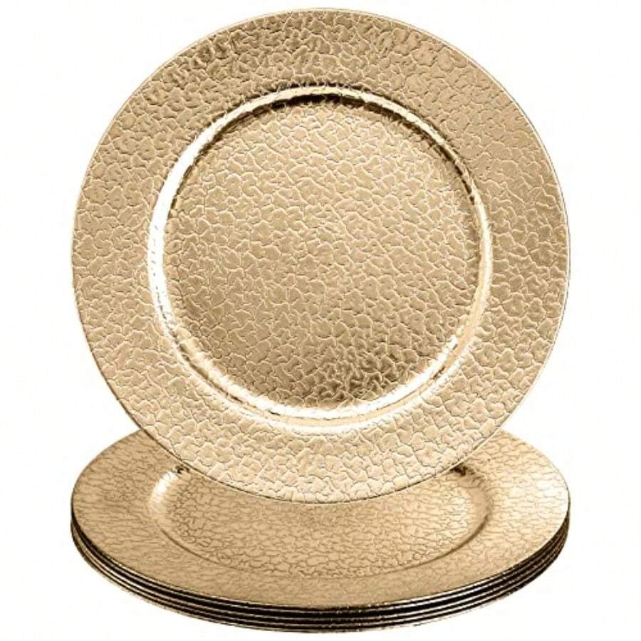 Kingrol Paquete de 6 Platos Base Dorados de 13 Pulgadas Bases Redondas para Cena Platos Decorativos Resistentes y Reutilizables para Fiestas de Boda Elegante Presentación de Mesa Decoración de - Oro - Ver 1