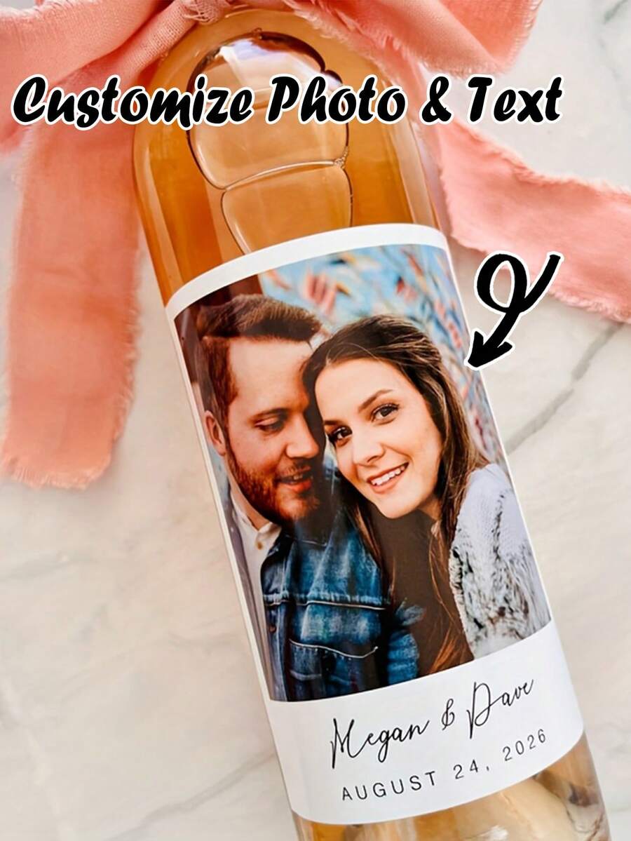 1/4pcs Personalized Gift Labels, Customized Wine Labels, Customized Photo Wine Labels, Personalized Birthday Wine Labels, High-Quality Vinyl Photo Stickers, Suitable For Proposal Gifts, Wedding Gifts, Groom, Bride, Personalized Wedding Supplies, Wedding Favors For Guests - Multicolor - View 1