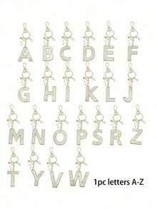 1pc 26 English Alphabet Faux Pearl Alloy Keychain Paired With Bowknot Ornaments, Popular Accessory, Backpack Charm Car Hanging Pendant Women Girls,Wallet And Handbag Accessories,Couple Pendant, Bag Pendant, Headphone Pendant,Suitable As A Family, Friends, Lovers, Mother's Day Gifts, Teacher Gifts, Birthday Gifts, Holiday Gifts - 黃金2 - 查看 7