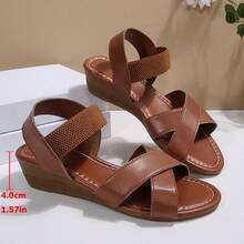 女士坡跟交叉编织休闲凉鞋，时尚百搭女士沙滩度假鞋 - 摩卡棕 - 查看 8