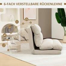 Folding Floor Chair With 6-Position Adjustable Backrest, Thick Seat Cushion, Bed Function, Linen Look, 70 X 41 X 56 Cm, Beige - Apricot - View 5