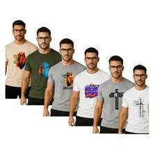 Set Of 6 Religious T-Shirts For Men, Printed, DTF, 100% Cotton, Modern Colorful Prints, Shoulder-To-Shoulder Reinforcement, Unisex Collection 2026 - 彩色 - 查看 13