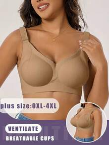 4-Piece Plus Size Bra, Seamless Breathable Wireless Sports Bra For Women - Full Coverage Design, Anti-Slip Material, With Lifting And Support Functions, Comfortable To Wear, Ribbed Details, Made Of Nylon And Elastic Fiber Blend, Hand Wash. Elegant Solid Color Design.Plus Size Lingerie - Nhiều màu - Xem 4