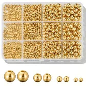 100pcs/1200pcs Gold & Silver Round Spacer Beads Set, For DIY Handmade Bracelets, Necklaces, Earrings, Jewelry, Crafts