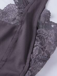 Women Halter Neck Tank Tops Sleeveless Lace Patchwork Summer Slim Fit Cropped Going Out Vest - 咖啡棕 - 查看 7