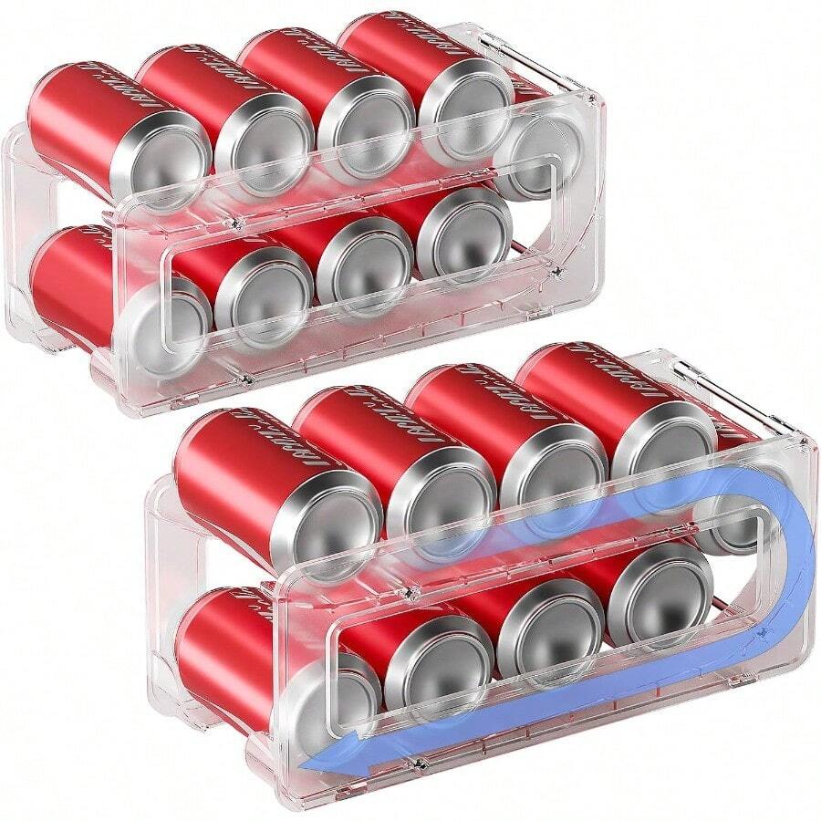 Paquete de 2 organizadores de latas de soda dispensador de latas para refrigerador estante de almacenamiento de bebidas para latas estándar y altas para gabinete de despensa transparente - Por supuesto - Ver 1