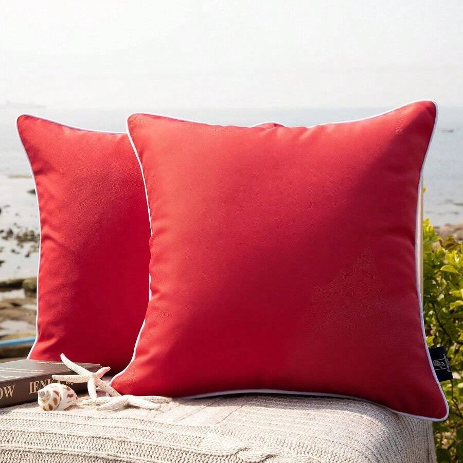 Phantoscope Paquete de 2 Fundas de Almohada Impermeables para Exteriores Decorativas cuadradas para Exteriores Fundas de cojín para sofá Tienda de campaña Sunbrella 20 x 20 Pulgadas Rojo - Rojo - Ver 1