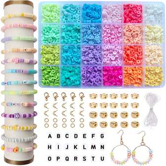 4200 st/2400 st/2200 st/1400 st armband med lerpärlor, set med alfabetspärlor och vänskapsarmband, distansberlocker och elastiskt snöre, gör-det-själv-kit för flickor, konst- och hantverkssmycken. Ungdomspresent, festgåva