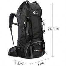 Mochila impermeable de 60L para senderismo y camping con cubierta de lluvia, mochila grande para deportes al aire libre, viajes y escalada - Negro - Ver 7